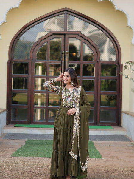 Ganga's Green Readymade Gown