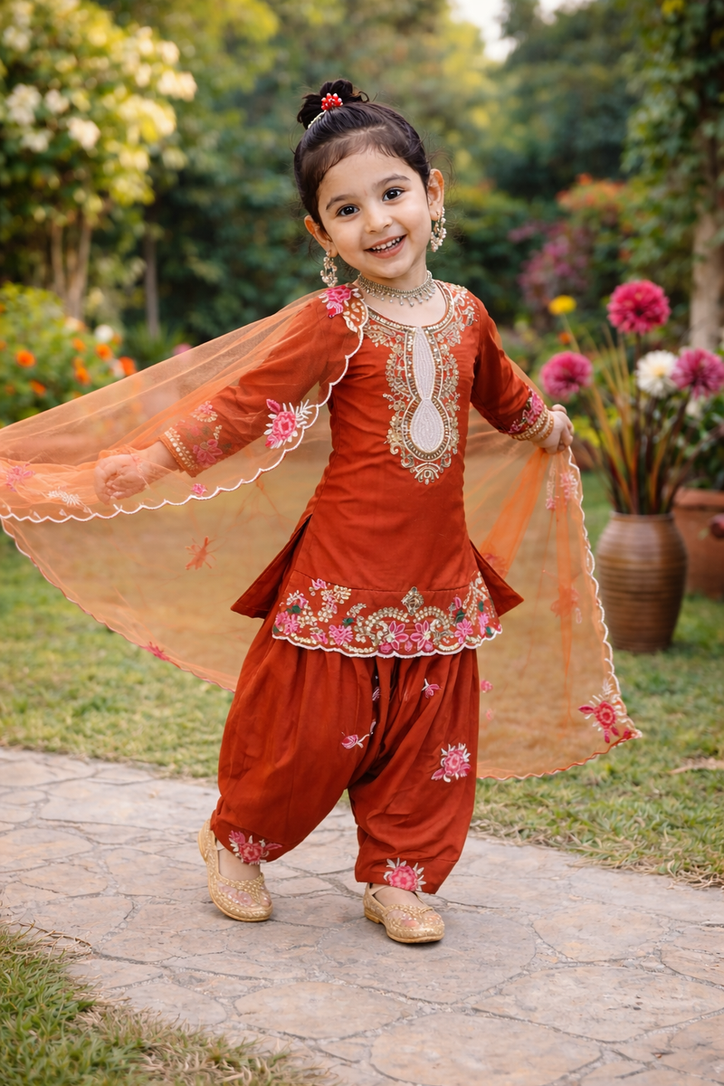 Premium Trending Kids Top Salwar And Dupatta Set