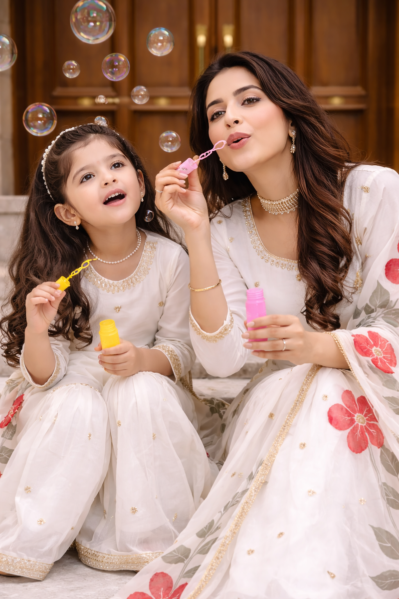Premium Mom-Daughter Combo Top Sharara And Dupatta Sets