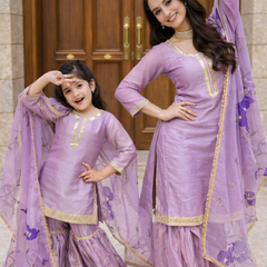 Premium Mom-Daughter Combo Top Sharara And Dupatta Sets