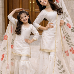 Premium Mom-Daughter Combo Top Sharara And Dupatta Sets