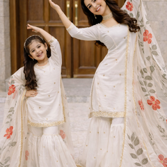Premium Mom-Daughter Combo Top Sharara And Dupatta Sets