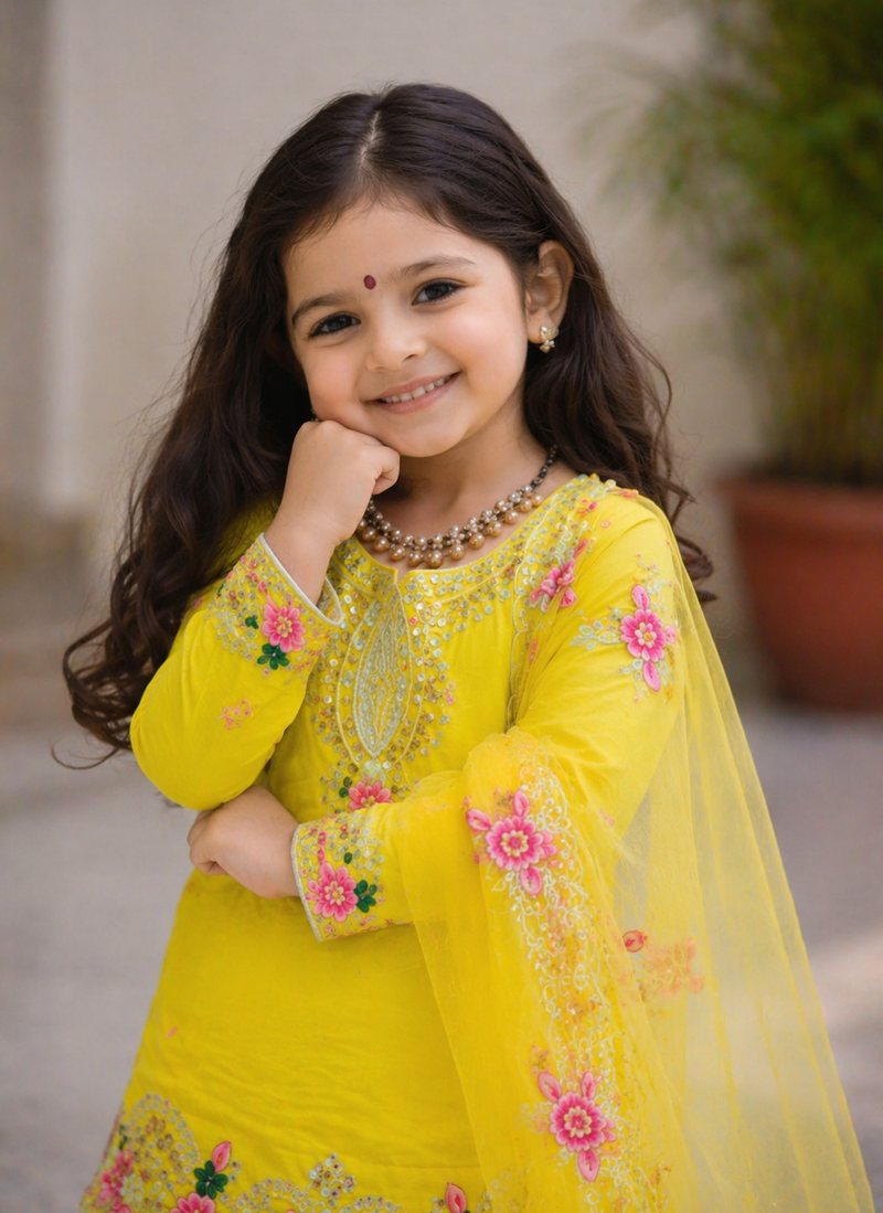 Premium Trending Kids Top Salwar And Dupatta Set