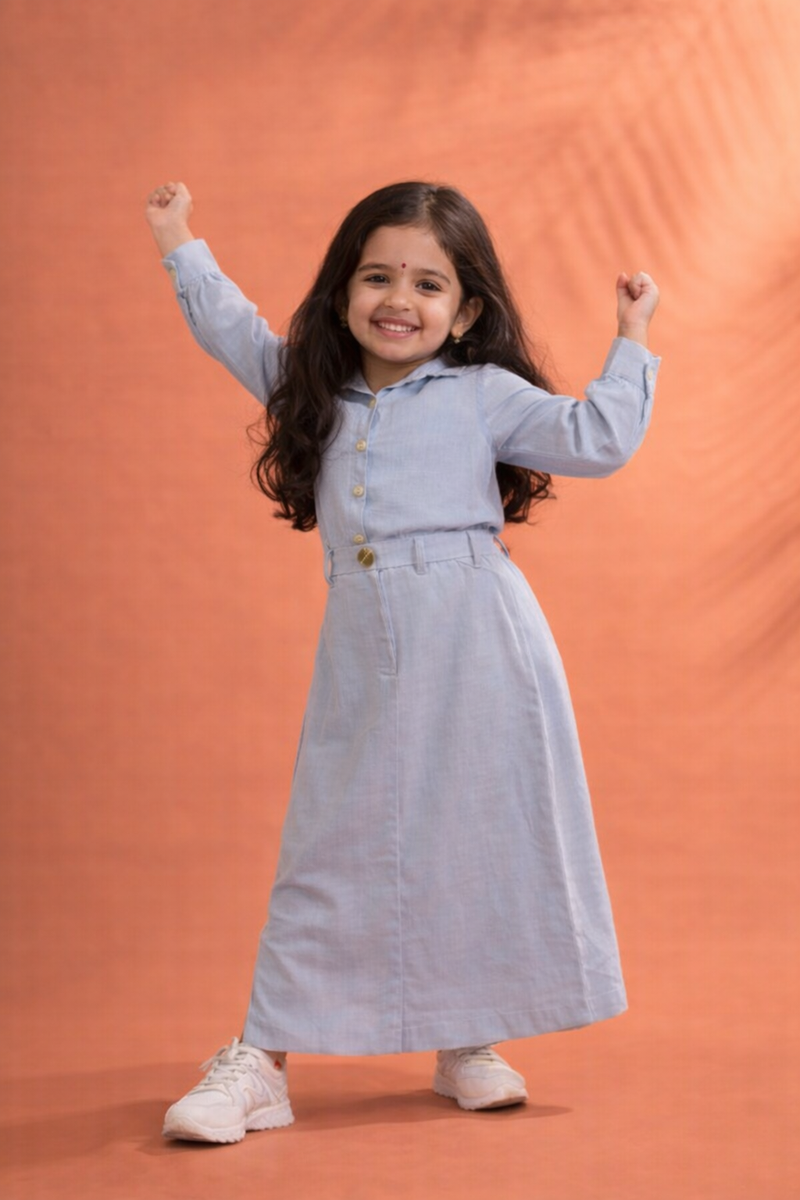 Light Blue Cotton Dress for Girls | Cute & Comfortable Party Wear Casual Wear Summer Wear