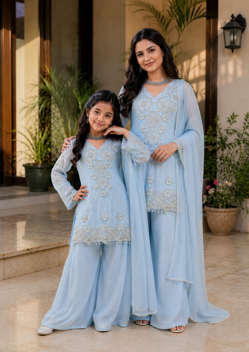Premium Mom-Daughter Combo Top Gown And Dupatta Sets (Copy)