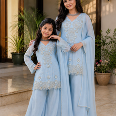 Premium Mom-Daughter Combo Top Gown And Dupatta Sets (Copy)