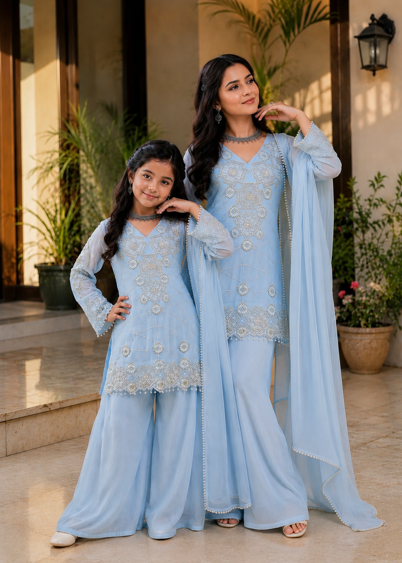Premium Mom-Daughter Combo Top Gown And Dupatta Sets (Copy)