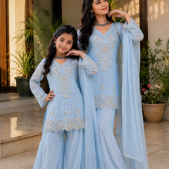 Premium Mom-Daughter Combo Top Gown And Dupatta Sets (Copy)