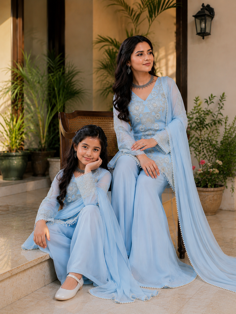 Premium Mom-Daughter Combo Top Gown And Dupatta Sets (Copy)