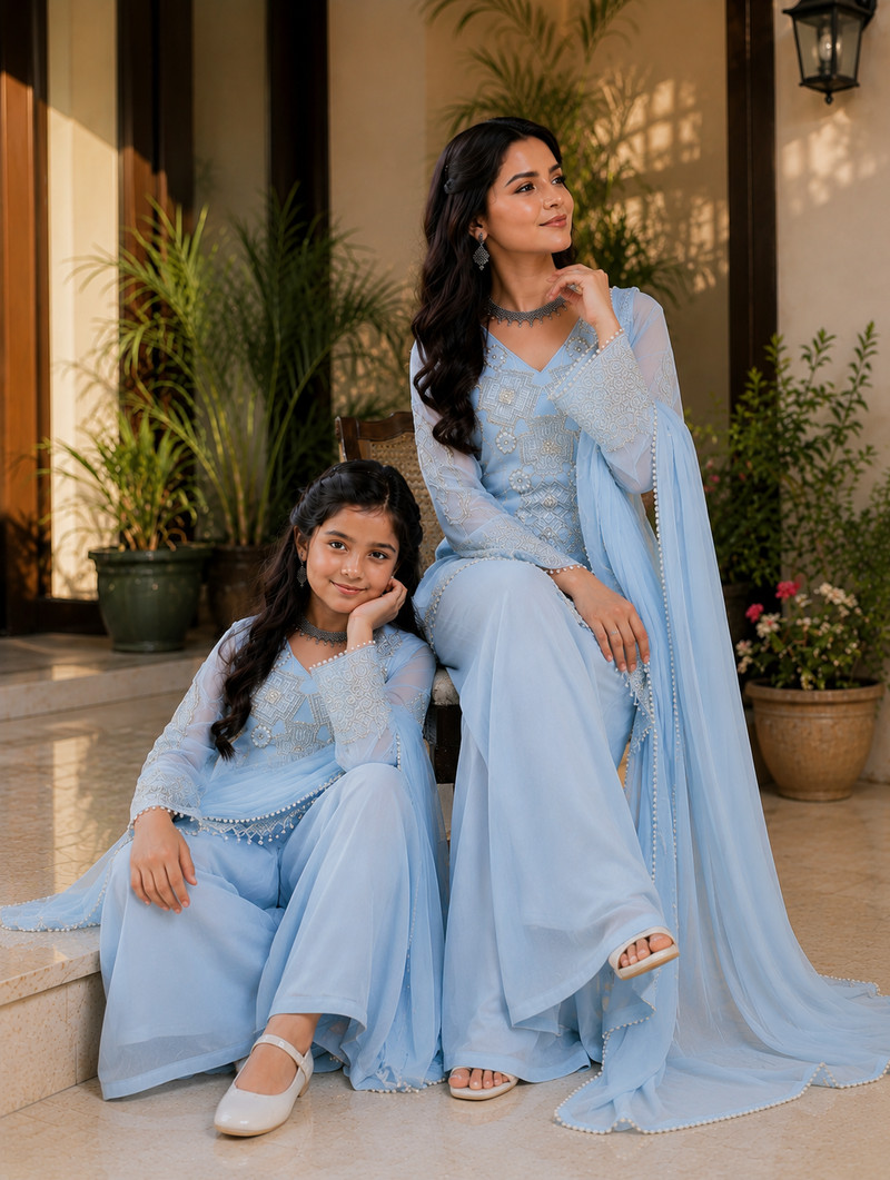 Premium Mom-Daughter Combo Top Gown And Dupatta Sets (Copy)