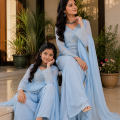 Premium Mom-Daughter Combo Top Gown And Dupatta Sets (Copy)