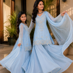 Premium Mom-Daughter Combo Top Gown And Dupatta Sets (Copy)
