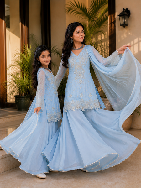 Premium Mom-Daughter Combo Top Gown And Dupatta Sets (Copy)
