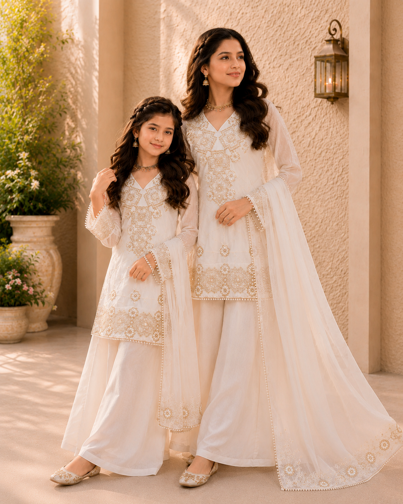 Premium Mom-Daughter Combo Top Gown And Dupatta Sets
