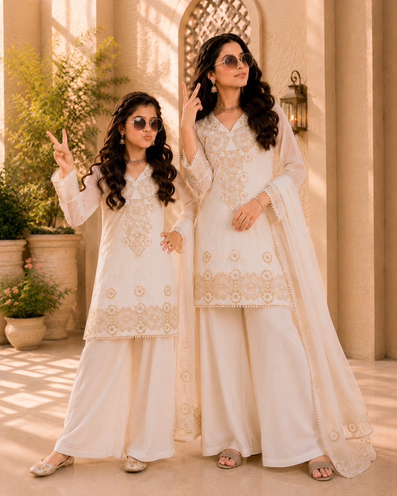 Premium Mom-Daughter Combo Top Gown And Dupatta Sets