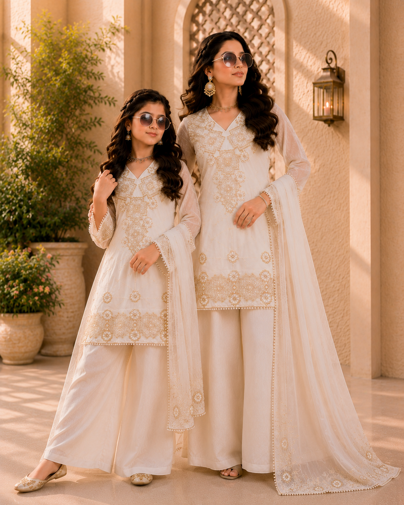 Premium Mom-Daughter Combo Top Gown And Dupatta Sets