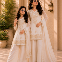 Premium Mom-Daughter Combo Top Gown And Dupatta Sets