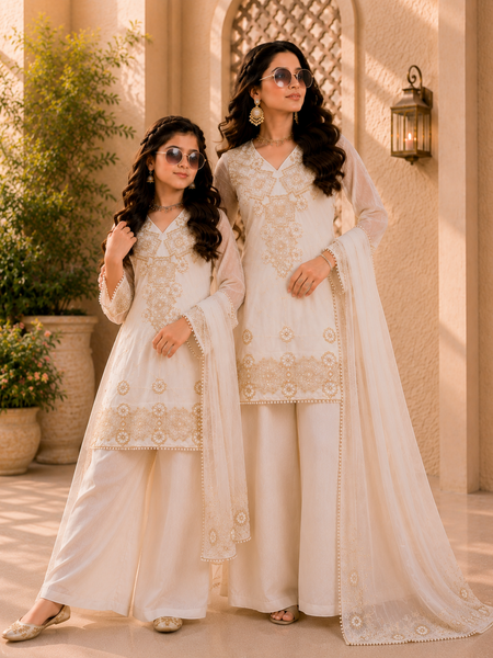 Premium Mom-Daughter Combo Top Gown And Dupatta Sets