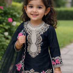 Premium Beautiful Kids Black Color Top Salwar And Dupatta Set