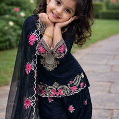 Premium Beautiful Kids Black Color Top Salwar And Dupatta Set