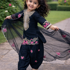 Premium Beautiful Kids Black Color Top Salwar And Dupatta Set