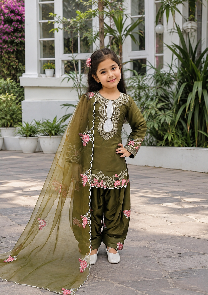 Premium Trending Kids Top Salwar And Dupatta Set
