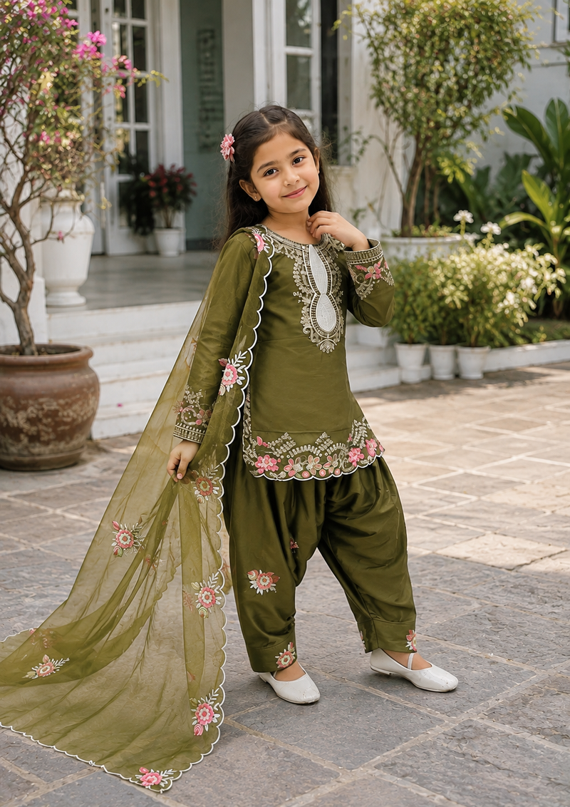 Premium Trending Kids Top Salwar And Dupatta Set