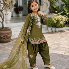 Premium Trending Kids Top Salwar And Dupatta Set