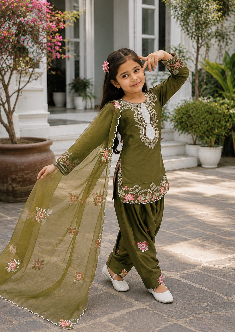 Premium Trending Kids Top Salwar And Dupatta Set