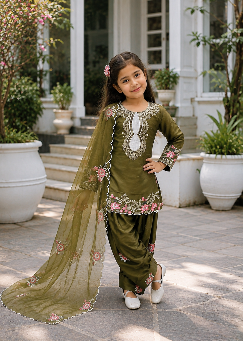 Premium Trending Kids Top Salwar And Dupatta Set