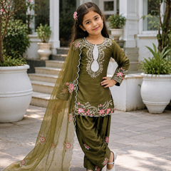 Premium Trending Kids Top Salwar And Dupatta Set