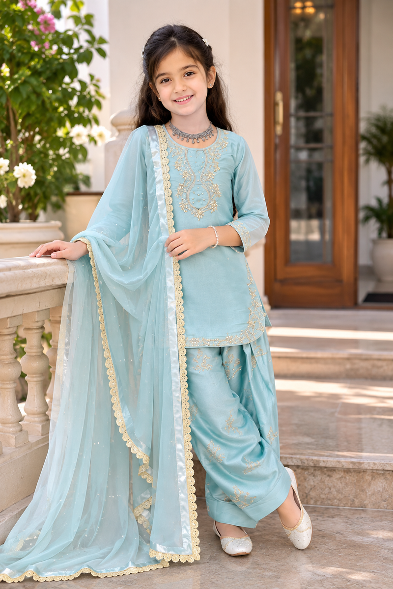 Premium Beautiful Kids Top Palazzo And Dupatta Set