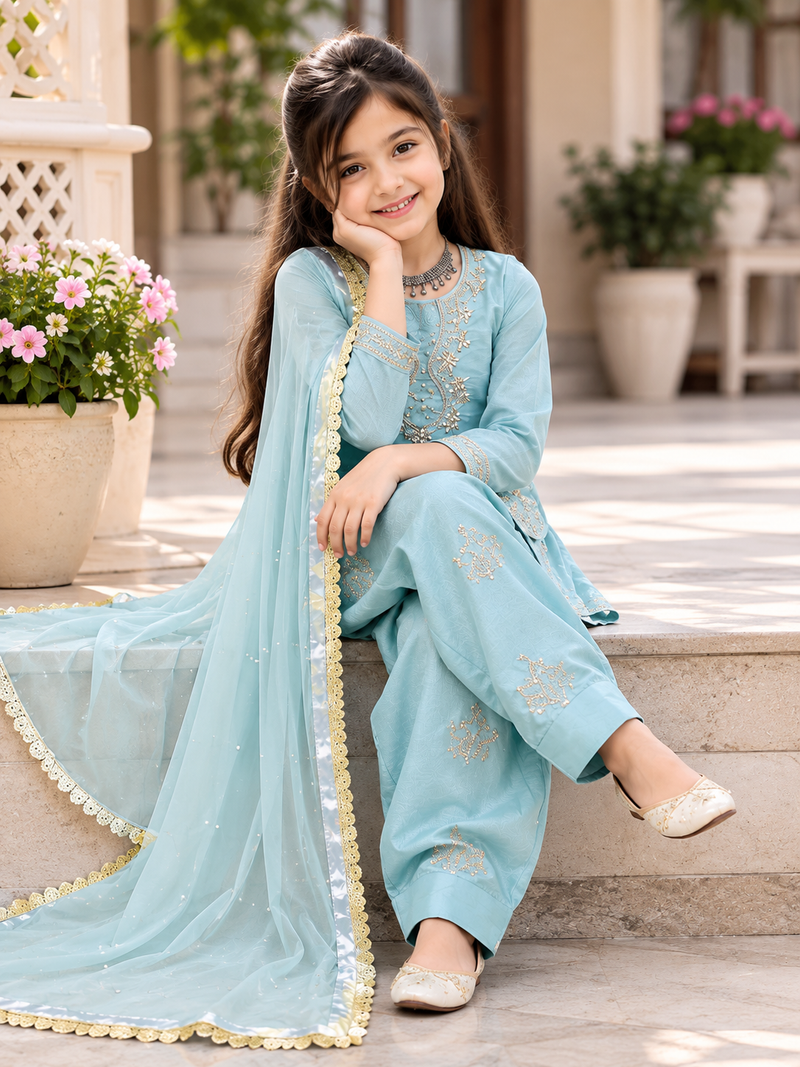 Premium Beautiful Kids Top Palazzo And Dupatta Set
