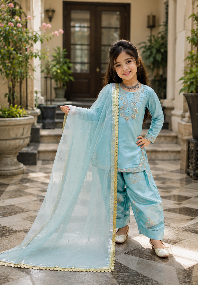 Premium Beautiful Kids Top Palazzo And Dupatta Set