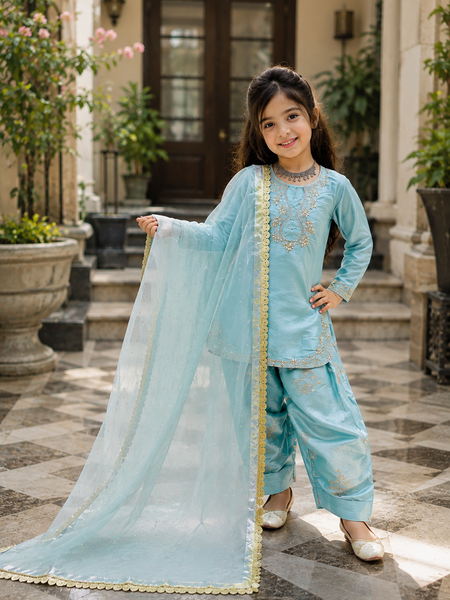 Premium Beautiful Kids Top Palazzo And Dupatta Set