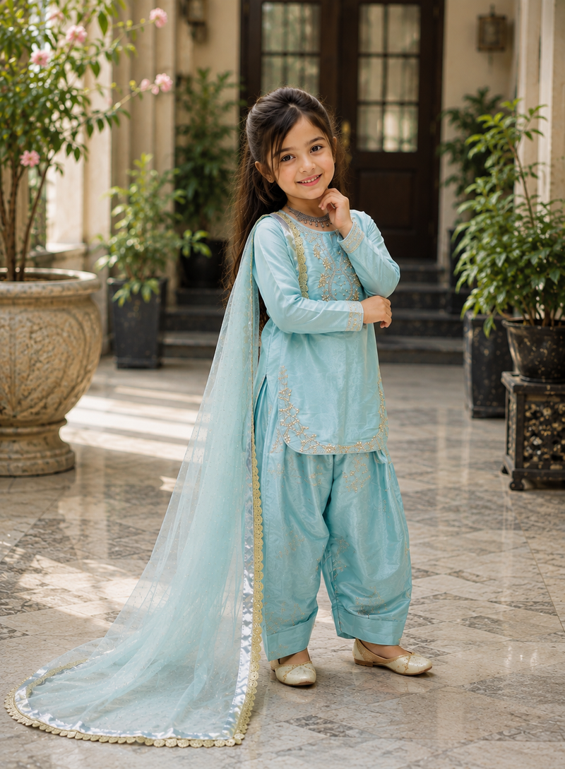 Premium Beautiful Kids Top Palazzo And Dupatta Set