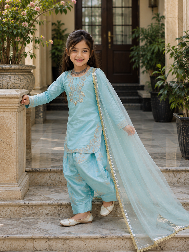 Premium Beautiful Kids Top Palazzo And Dupatta Set