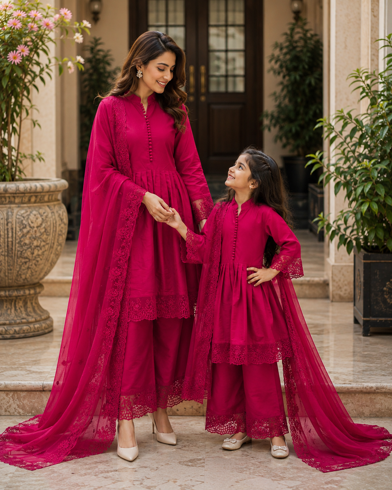 Premium Mom-Daughter Combo Top Gown And Dupatta Sets