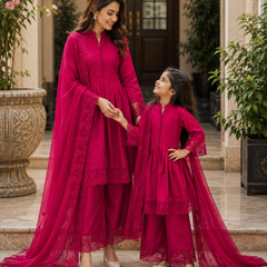 Premium Mom-Daughter Combo Top Gown And Dupatta Sets