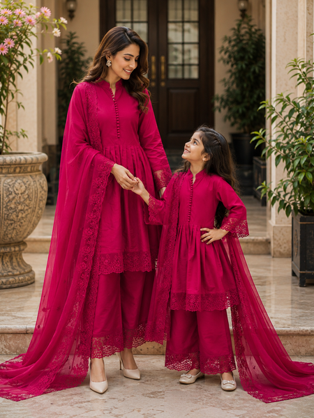 Premium Mom-Daughter Combo Top Gown And Dupatta Sets