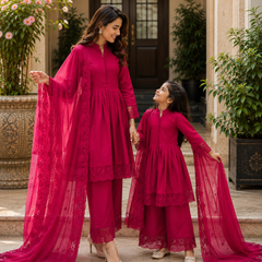 Premium Mom-Daughter Combo Top Gown And Dupatta Sets