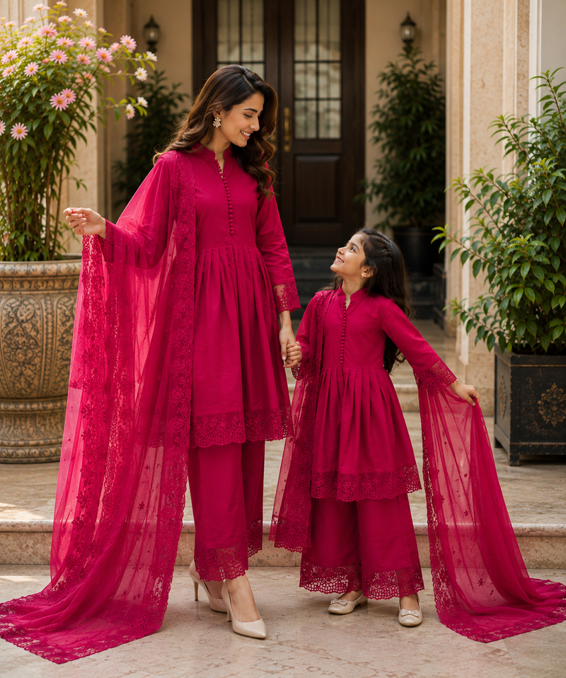 Premium Mom-Daughter Combo Top Gown And Dupatta Sets