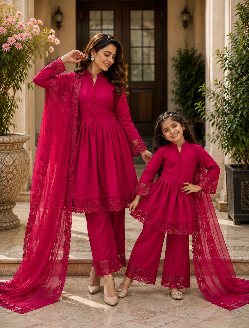 Premium Mom-Daughter Combo Top Gown And Dupatta Sets
