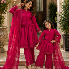 Premium Mom-Daughter Combo Top Gown And Dupatta Sets