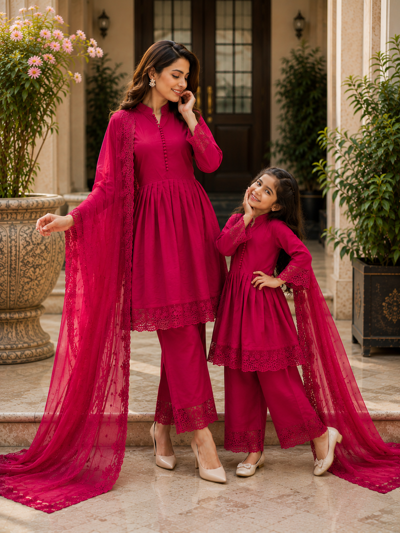 Premium Mom-Daughter Combo Top Gown And Dupatta Sets
