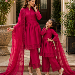Premium Mom-Daughter Combo Top Gown And Dupatta Sets