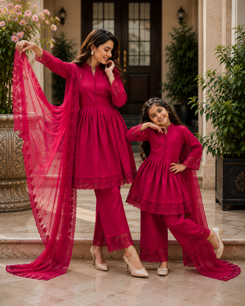 Premium Mom-Daughter Combo Top Gown And Dupatta Sets