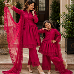 Premium Mom-Daughter Combo Top Gown And Dupatta Sets