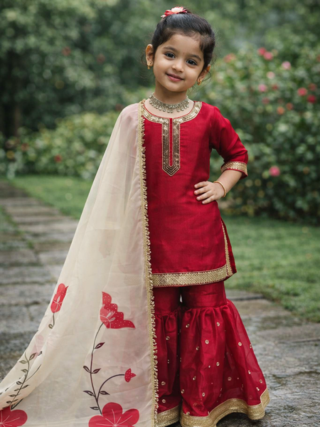 Premium Beautiful Kids Top Sharara And Dupatta Set