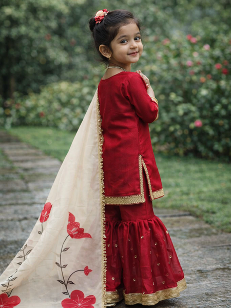 Premium Beautiful Kids Top Sharara And Dupatta Set